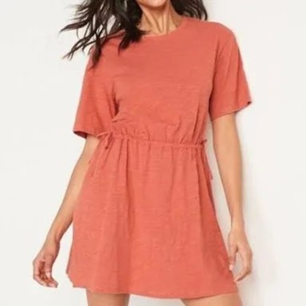 Old Navy Red Basil Linen Blend Short Sleeve Drawstring Waist T-Shirt Dress XL